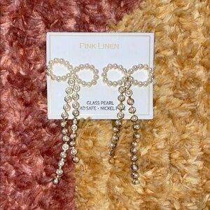 Pink Linen Pearl Drop Earrings